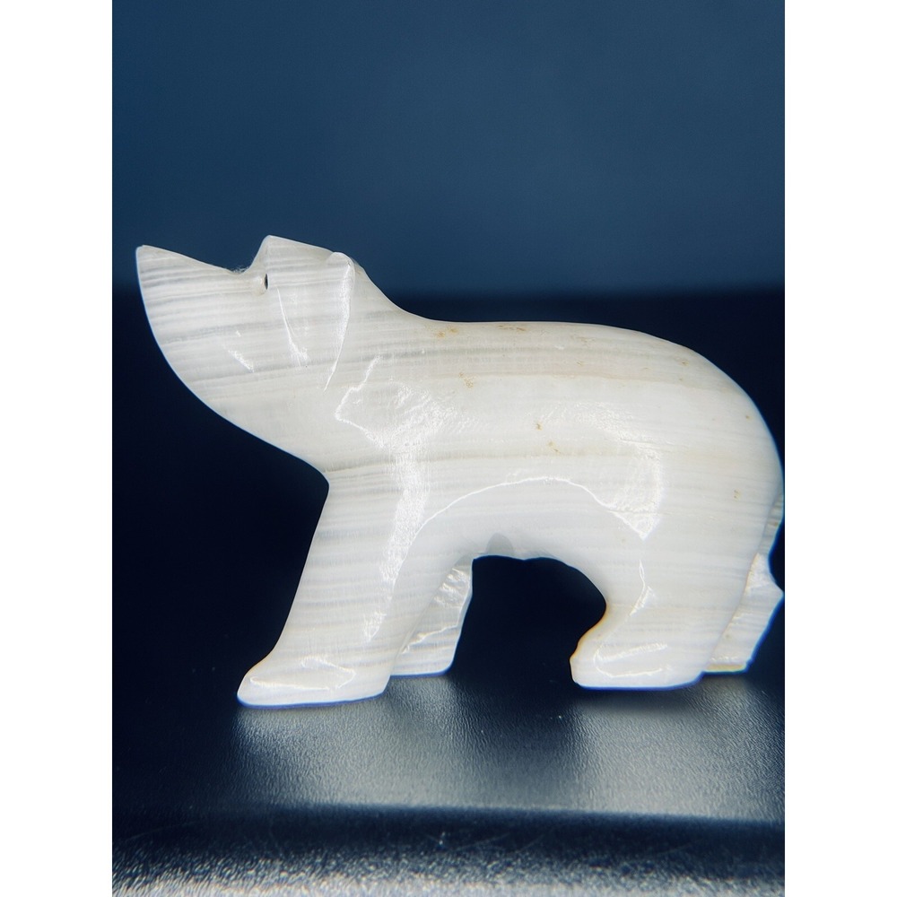 Vintage‎ Hand Polar Bear Figurine Stone Sculpture, Carved Onyx 4" X 3"